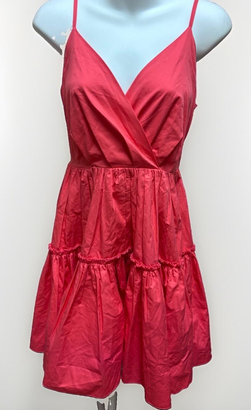 Lili Sidonio Molly Bracken Dress XS Coral Pink Tiered Tie Waist Mini Sundress